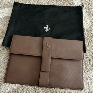 Ferrari Brown Leather Document
Pouch Holder with Cover Bag